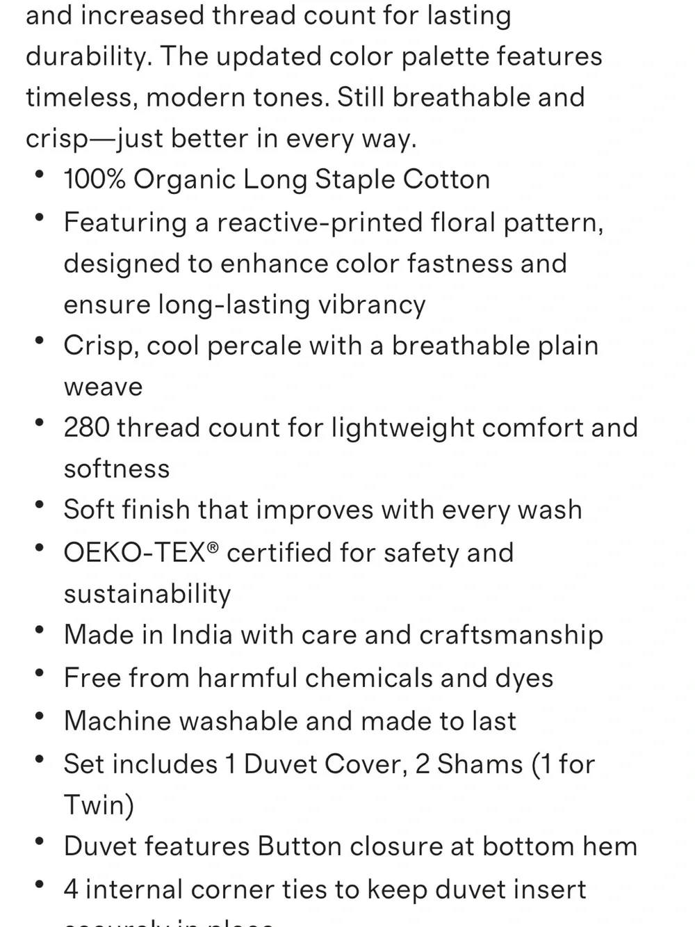 NWOT Quince Organic Crisp Percale Duvet Set - Retail $104